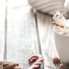 Peppermint hot Cocoa Hot cocoa cup with peppermint and mashmallow snowman winter scene